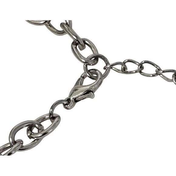 Silver-Tone Double Ring (size 8) Chain Finger Bracelet 7" Polished Metal Links - Picture 5 of 8